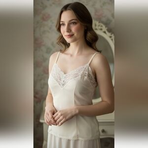 Simple Pleasures Womens Y2K Dainty Lace Trim Camisole Large Ivory Coquette 90s